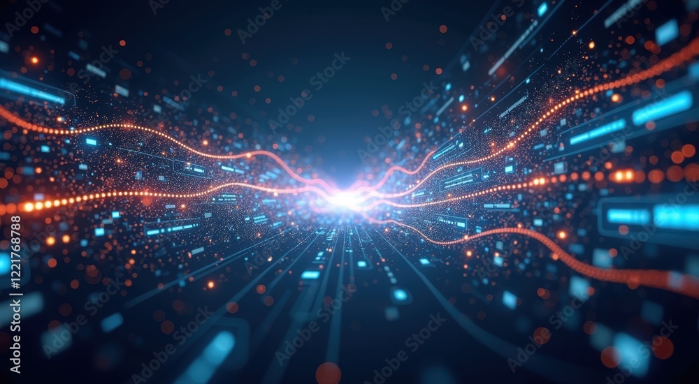 Fototapeta premium A close up of a blue and orange light with a black background