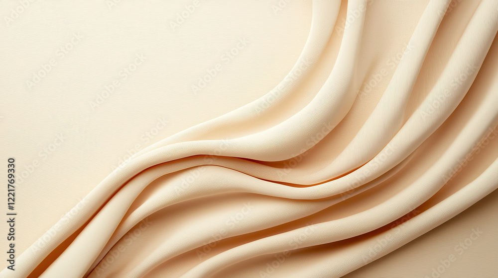 Fototapeta premium Elegant cream fabric with smooth texture and gentle folds creates serene backdrop, perfect for various design projects. soft hues evoke sense of calm and sophistication