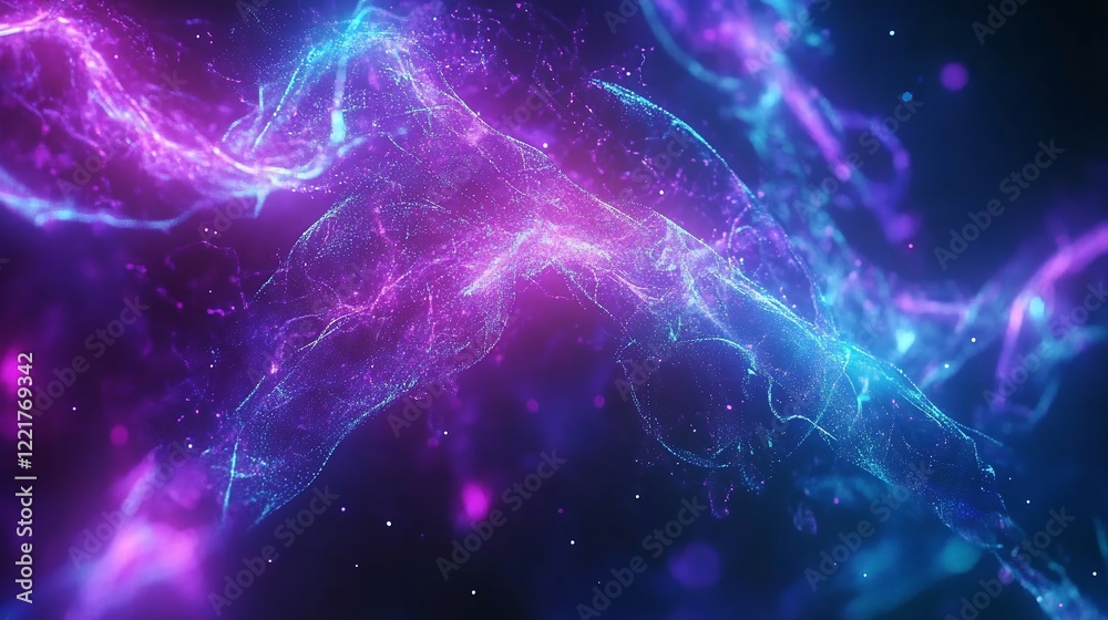 Digital light technology background with glowing neon particle effect design 3D render Digital light technology background with glowing neon particle effect design 3D render