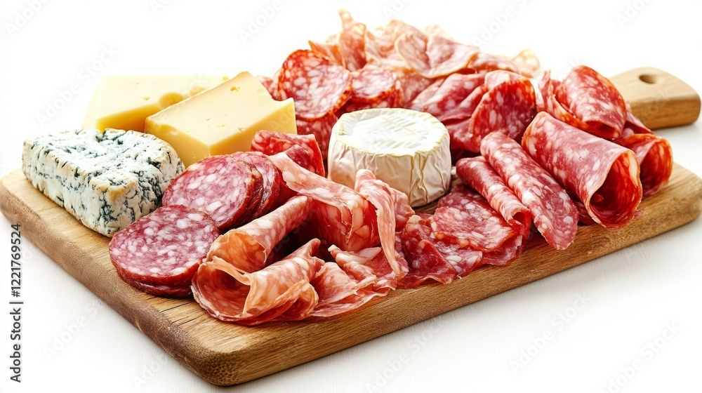 Obraz premium A delectable charcuterie board featuring various cured meats and cheeses.
