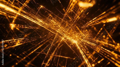 Abstract gold geometric grid lines glowing with a technological effect background