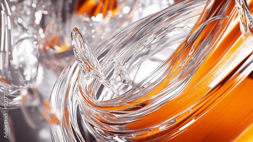 Abstract Glass Orange and Silver Swirls Background, Modern Art Style Composition