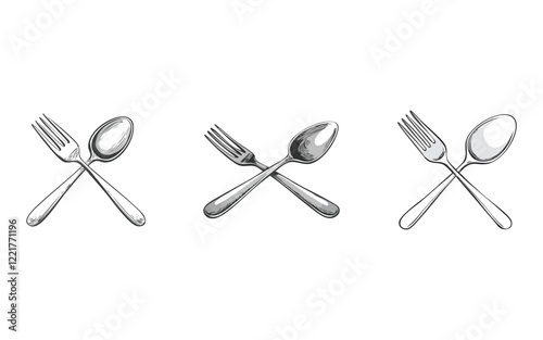spoon and fork hand drawn three style