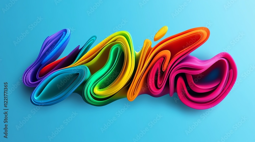 Obraz premium Artistic bold text, floating alongside layered abstract shapes, neon highlights, 3D illustration