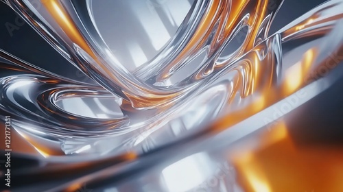 Abstract metallic fluid swirls with amber accents creating a dynamic and modern composition
