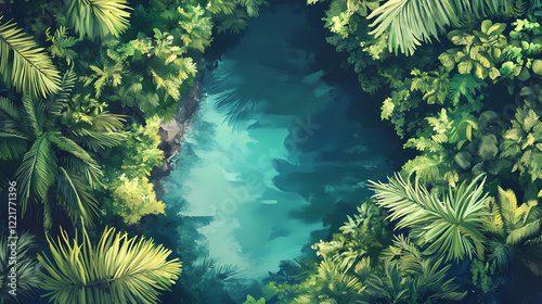 Wallpaper Mural Shimmering water lagoons surrounded by lush green forests picture. Shimmering Lagoon. Illustration Torontodigital.ca