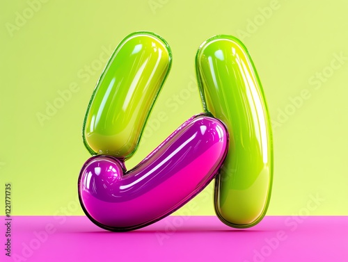 Artistic fonts, glowing in a combination of lime green and pink, surrounded by subtle purple accents, 3D illustration photo