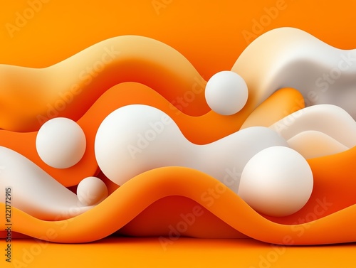 Gradual typography fadeins, surrounded by soft abstract waves, dreamy aesthetic, 3D illustration photo