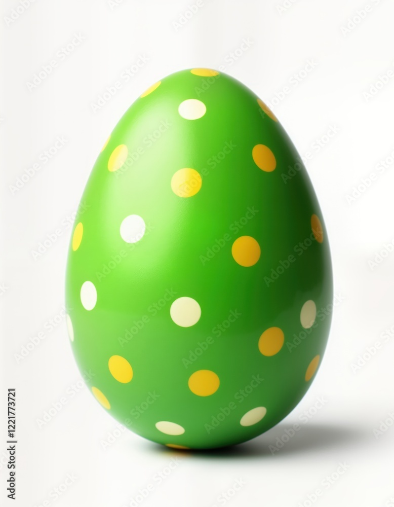 Hand-painted green Easter egg with yellow and white dots. Isolated on white background. Handmade decoration for Easter holiday. Colorful and festive design. Round shape. Symbol of spring and new life. Hand-painted green Easter egg with yellow and white dots. Isolated on white background. Handmade decoration for Easter holiday. Colorful and festive design. Round shape. Symbol of spring and new life.