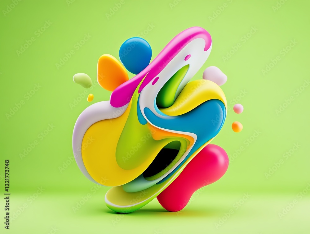 Obraz premium Playful layered fonts, immersed in liquidlike abstract textures, pastel schemes, 3D illustration