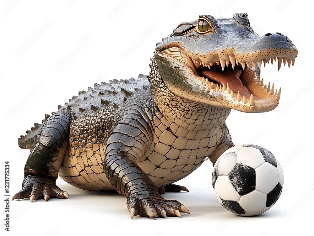 Obraz premium Playful Alligator with Soccer Ball 3d Render