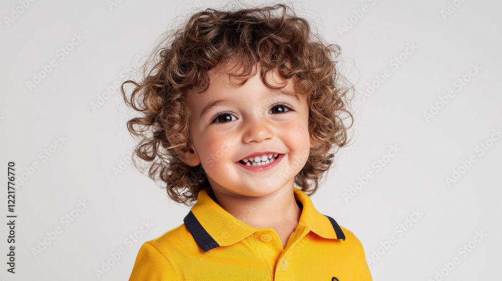 The little boy in yellow clothes smiled at the camera The little boy in yellow clothes smiled at the camera