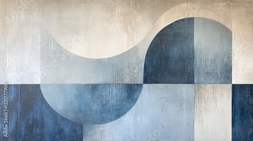 Abstract Blue and Beige Geometric Canvas Art