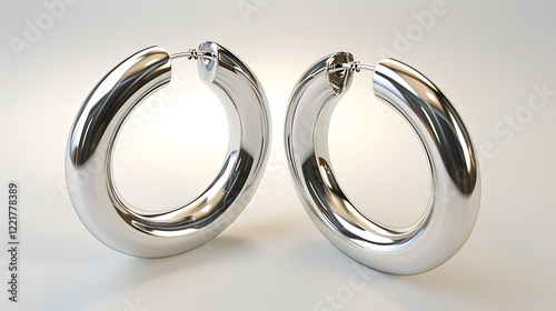 A pair of elegant silver hoop earrings with a shiny finish, isolated on a white background.