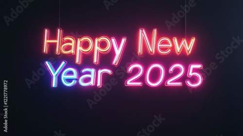 Happy New Year 2025! Neon lights shine bright, celebrating the upcoming year.
