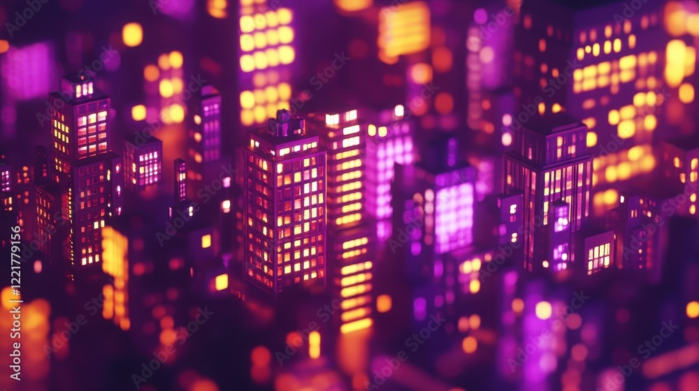 Illuminated Cityscape at Night A Digital Rendering Illuminated Cityscape at Night A Digital Rendering