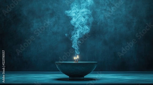 A simple, sacred altar with incense smoke swirling upwards, symbolizing the connection to the divine through worship.