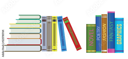 Set Illustration of Colorful Books in a Library, isolated 
