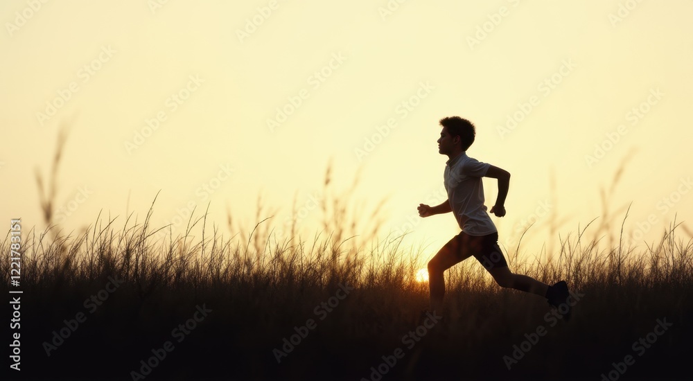 Man running through a field of tall grass Man running through a field of tall grass
