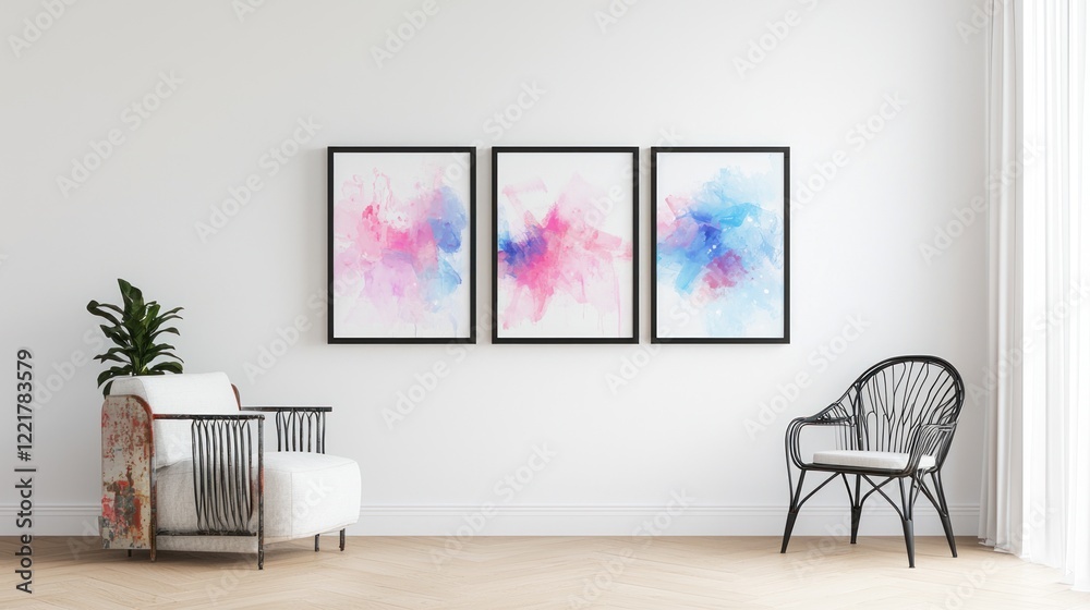 Naklejka premium Abstract Watercolor Wall Art Triptych
