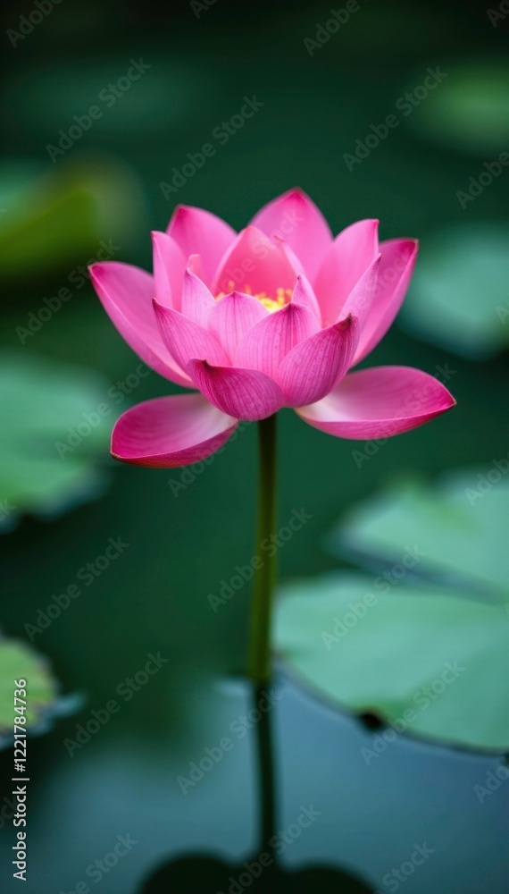 Lotus flower blooming on pond surface with surrounding water, calm, pond, nature Lotus flower blooming on pond surface with surrounding water, calm, pond, nature