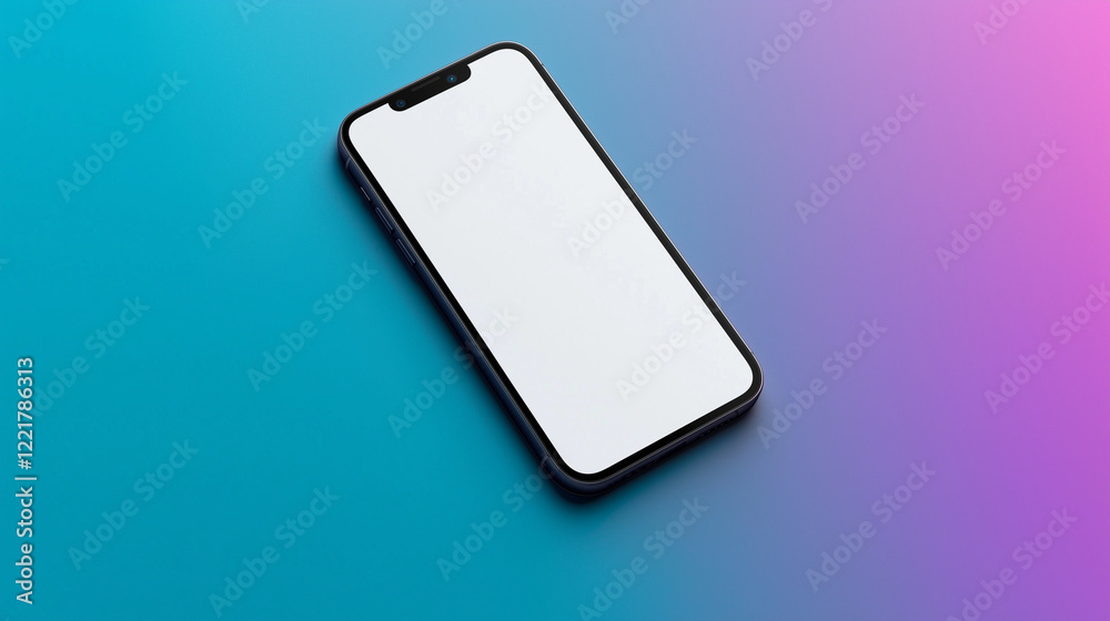 Modern smartphone resting on a blue-to-pink gradient surface, emphasizing sleek design. Best suited for app mockups, user interface design, or promotional visuals. Modern smartphone resting on a blue-to-pink gradient surface, emphasizing sleek design. Best suited for app mockups, user interface design, or promotional visuals.