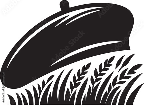 Beret Silhouette line art vector illustration on white background