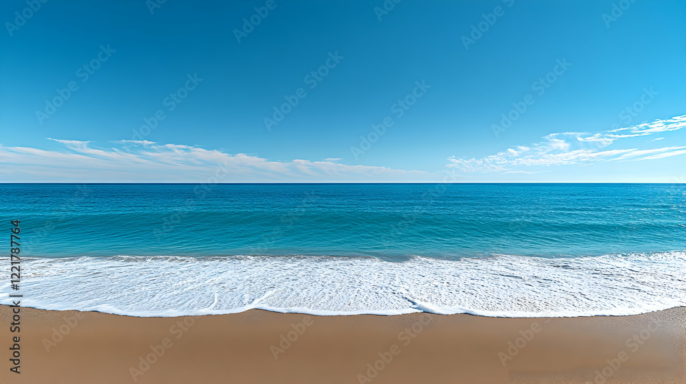 Serene Beach with Calm Waves and Clear Blue Sky at Daylight Serene Beach with Calm Waves and Clear Blue Sky at Daylight