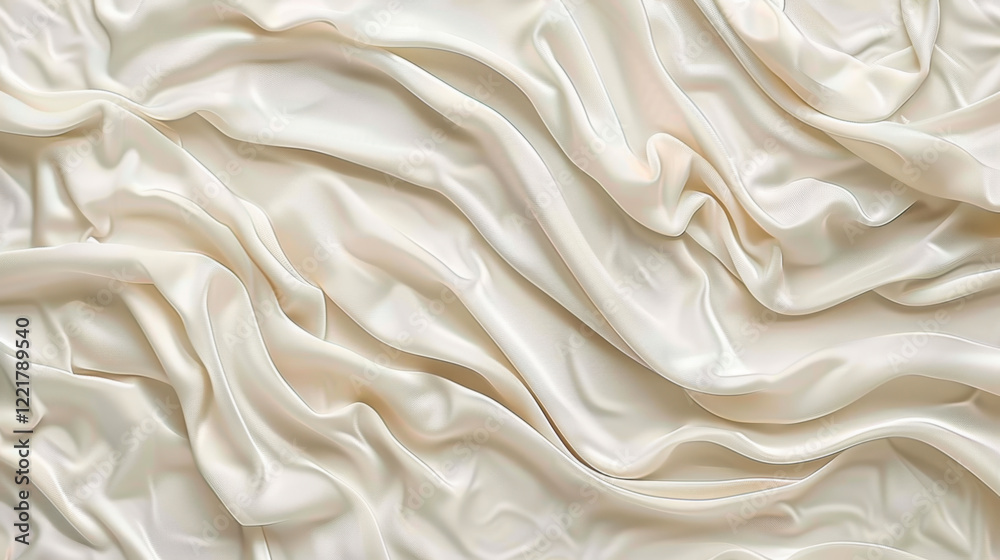 Obraz premium Luxurious cream satin fabric with elegant folds and soft texture, perfect for fashion or interior design projects