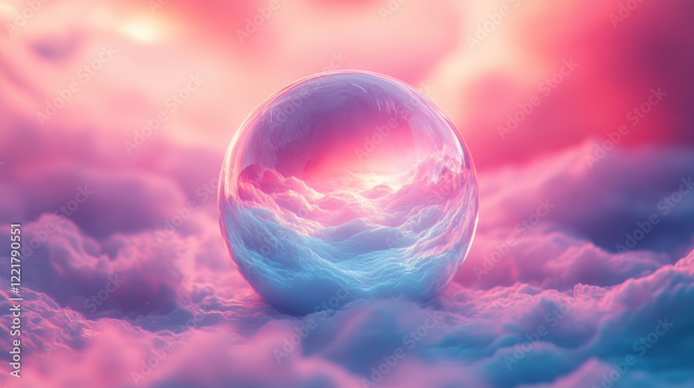 Obraz premium Dreamy 2025 Pastel Cloudscape Sphere Futuristic Bokeh