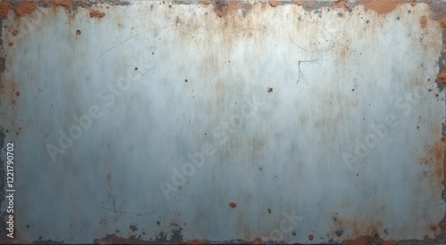 Rusty metal plate with rusted edges and a white background