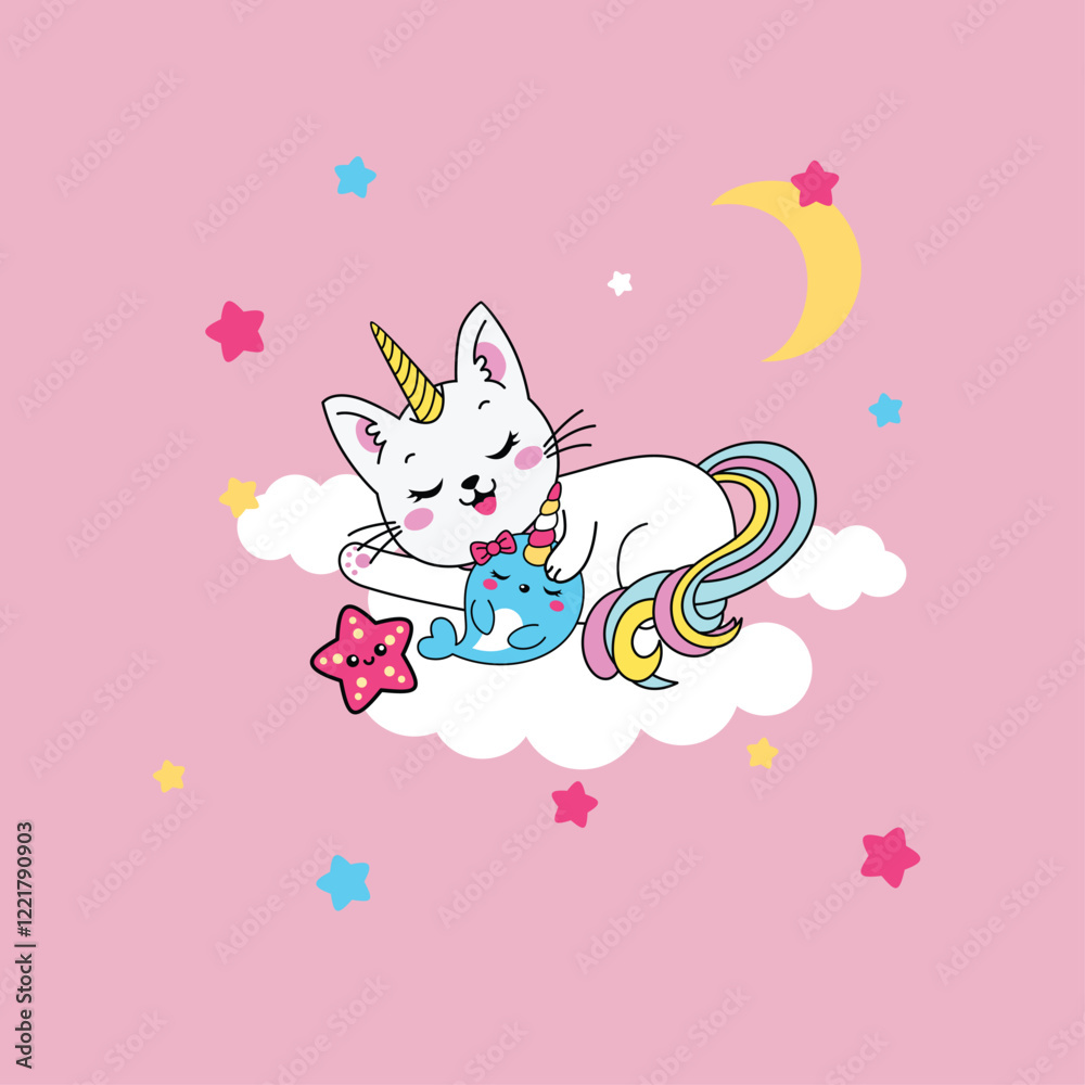 cute unicorn cat vector illustration with beautiful cloud and rainbow decoration cute unicorn cat vector illustration with beautiful cloud and rainbow decoration