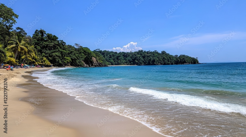 Serene Tropical Beach with Clear Blue Water and Lush Greenery Serene Tropical Beach with Clear Blue Water and Lush Greenery