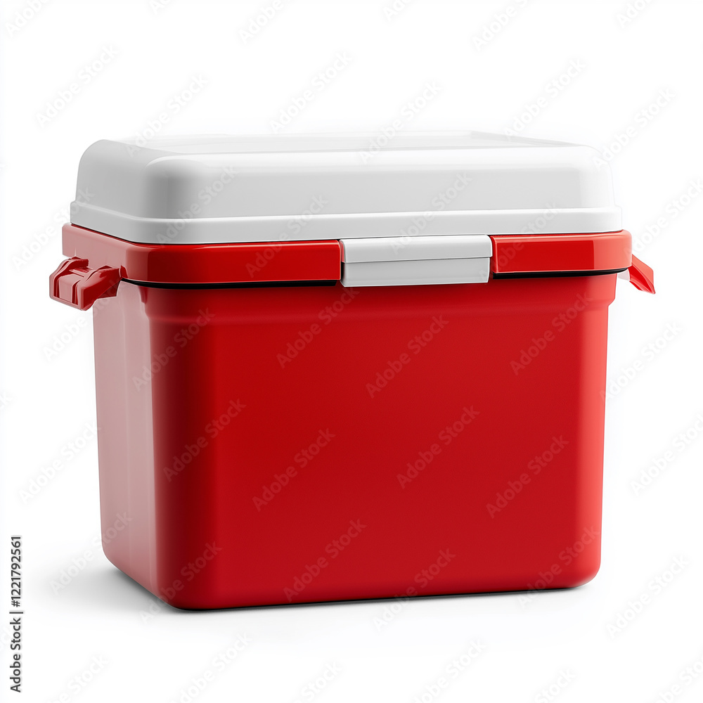 Red and white portable cooler isolated on white background Red and white portable cooler isolated on white background