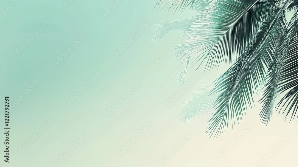 Fototapeta premium Tranquil Tropical Background with Lush Palm Leaves and Soft Tones