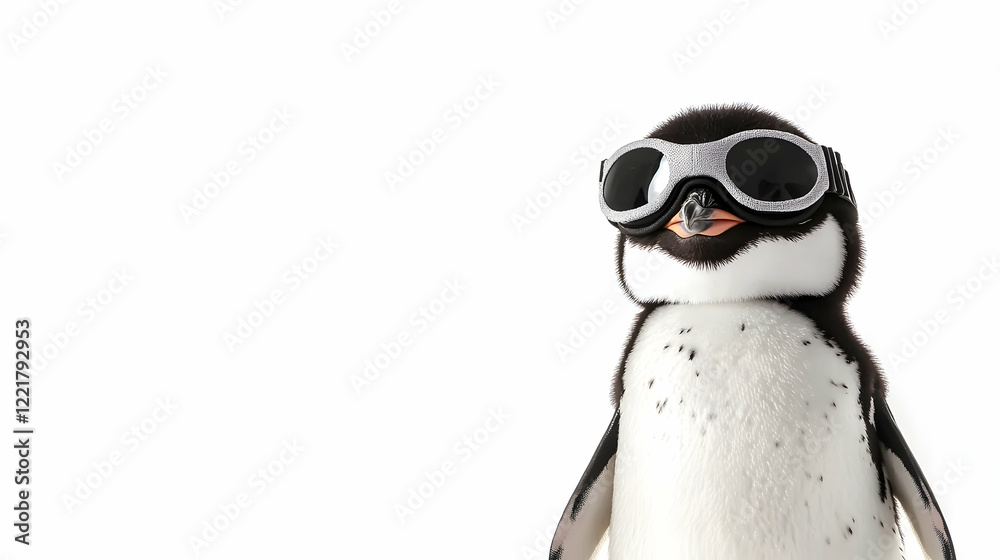 Fototapeta premium Penguin Wearing Sunglasses with Playful Expression on White Background