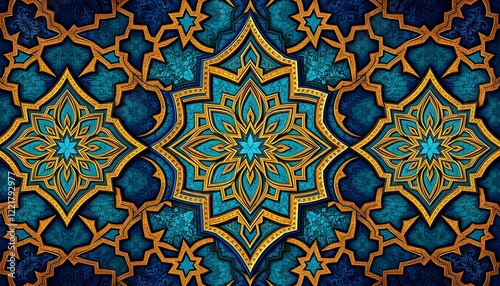Intricate Blue and Gold Islamic Geometric Pattern