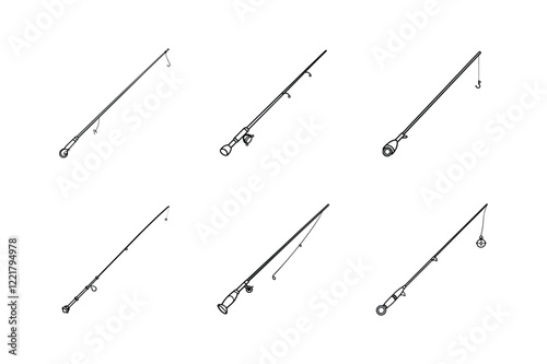 fishing rod line art vector illustration