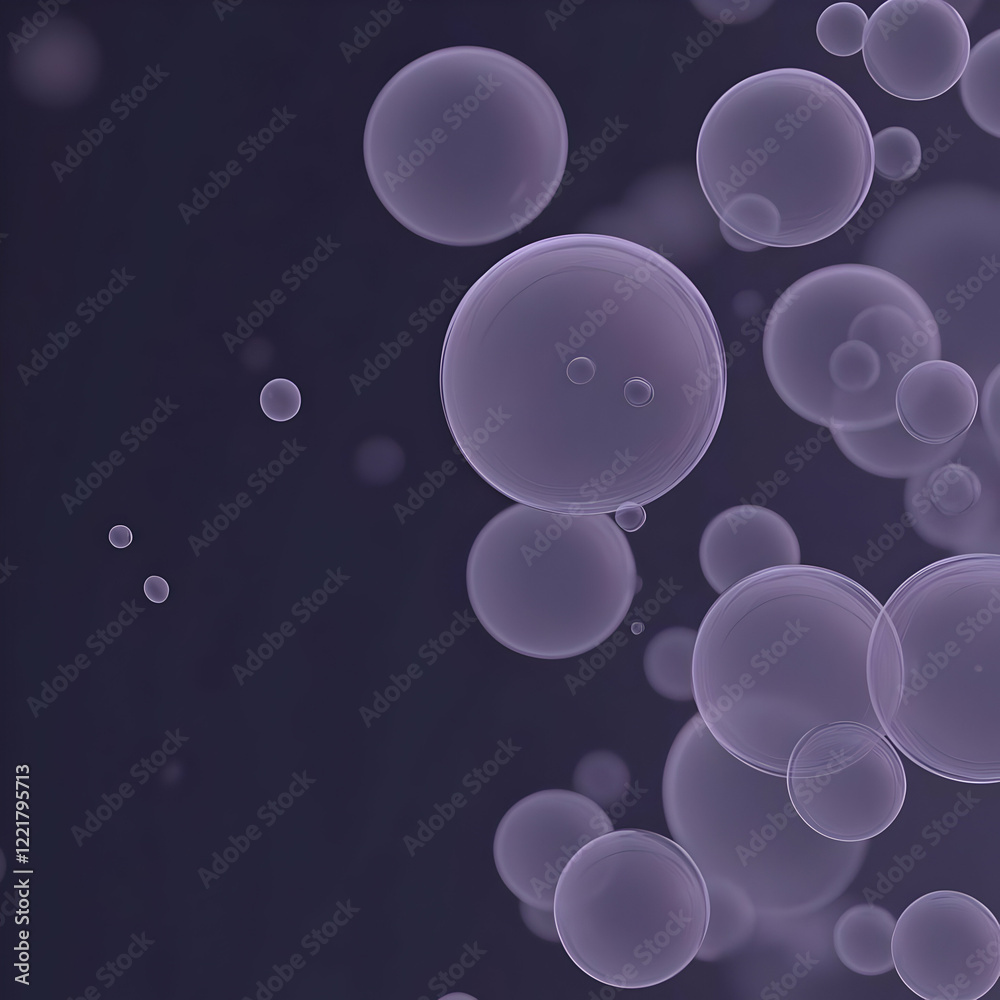 Purple bubbles float, dark background, science concept Purple bubbles float, dark background, science concept