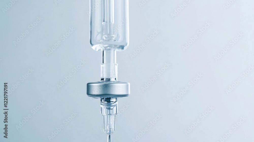 A high-resolution close-up of a medical IV drip setup with clear fluids and tubing, against a white background, Minimalist style A high-resolution close-up of a medical IV drip setup with clear fluids and tubing, against a white background, Minimalist style