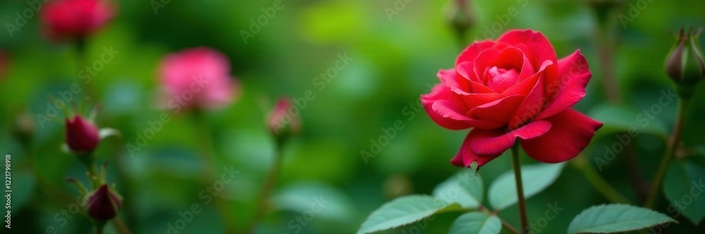 lush green foliage surround blooming red rose, flowers, nature lush green foliage surround blooming red rose, flowers, nature