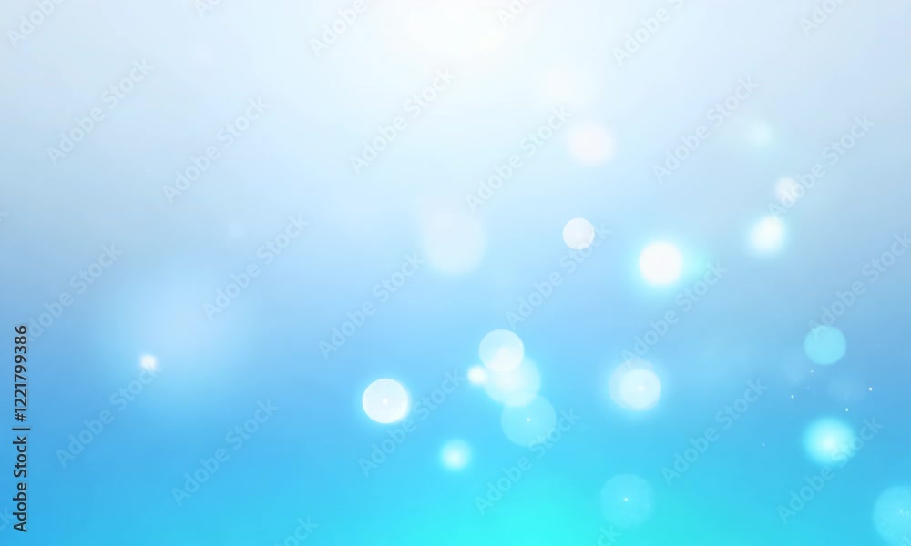 Soft glowing bokeh light effect background, gentle light orbs on pale blue gradient, ideal for dreamy branding, wedding visuals, or atmospheric creative projects