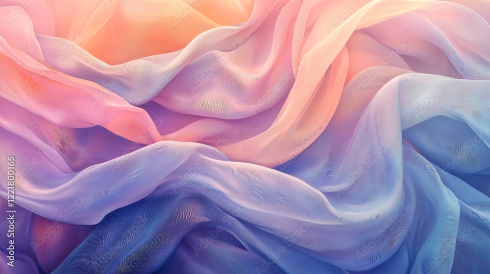Fototapeta premium Soft pastel fabrics gently swirl creating a dreamy ombre effect. AI Generated