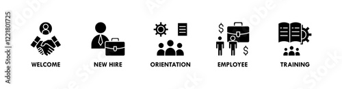 Onboarding banner web icon vector illustration concept with icons of welcome, new hire, orientation, employee, and training