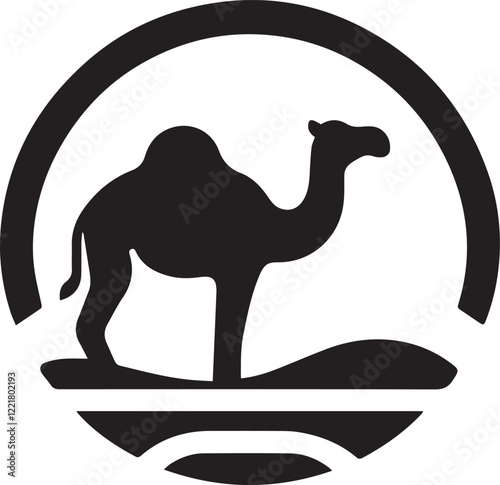 Simple camel logo on black and white background