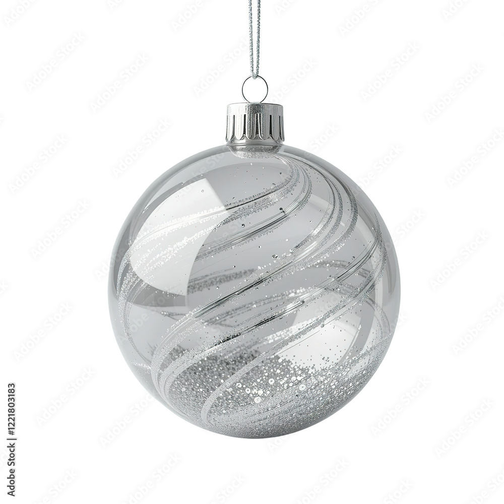 Silver Glass Christmas Ornament with Swirled Design Silver Glass Christmas Ornament with Swirled Design