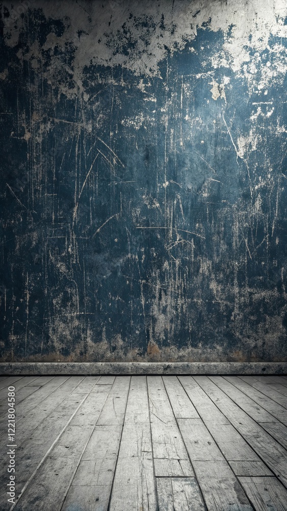 Fototapeta premium A wall with a blue paint and a wooden floor