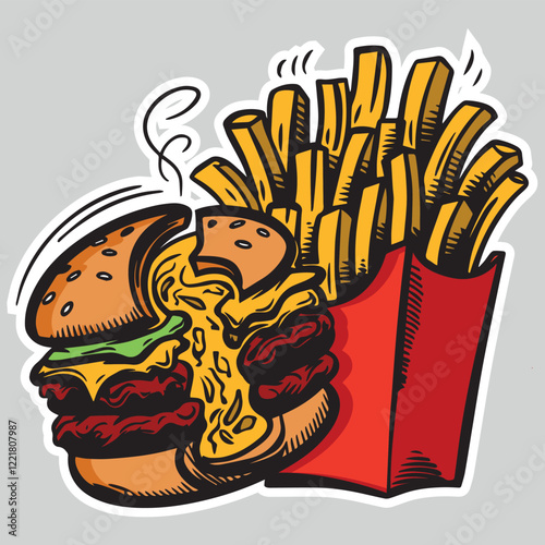 illustration of a fast food hamburger sticker for entrepreneurship