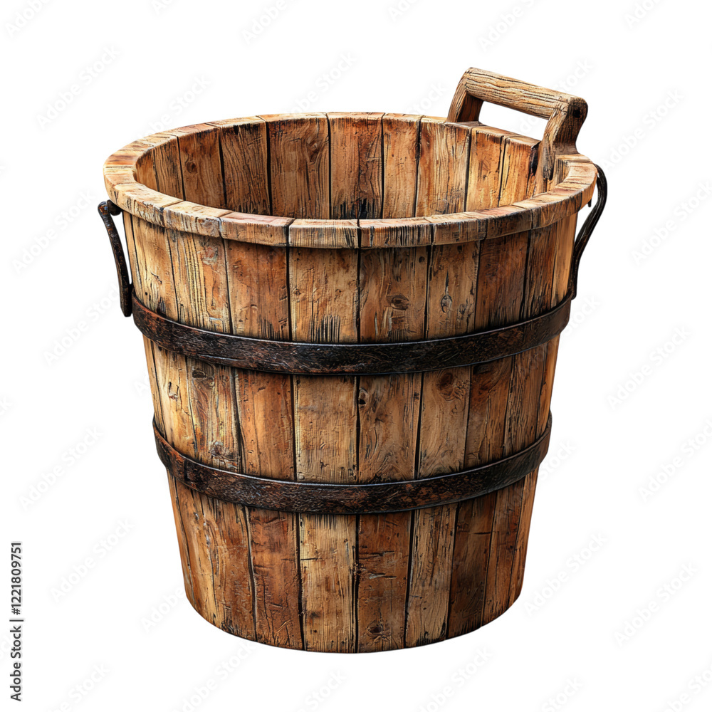 Rustic Wooden Bucket with Metal Bands for Farm Use Rustic Wooden Bucket with Metal Bands for Farm Use