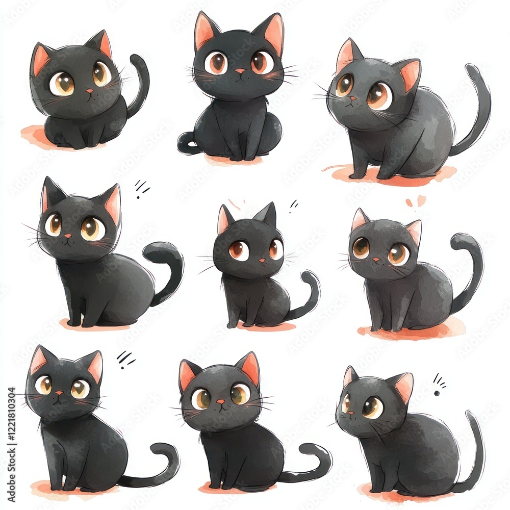 Nine adorable black kittens in various poses. Nine adorable black kittens in various poses.